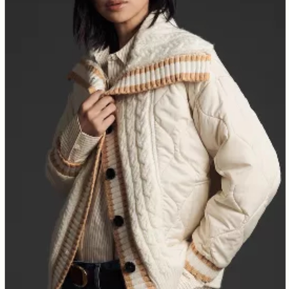 Avec Les Filles Quilted Cable Sweater Jacket